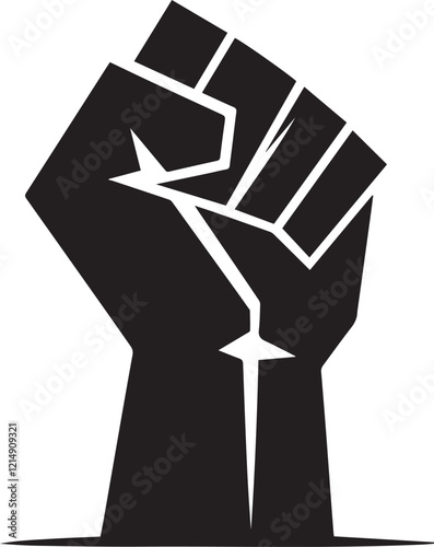 Vector illustration of the iconic protester raised fist isolated on white background - graphic style silhouette