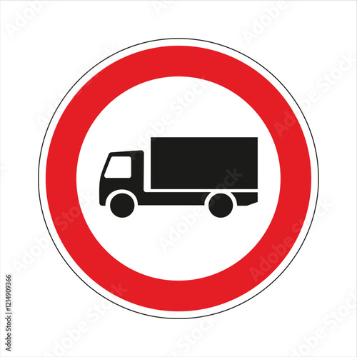 Red and white circular no trucks sign indicating prohibition of heavy goods vehicle traffic