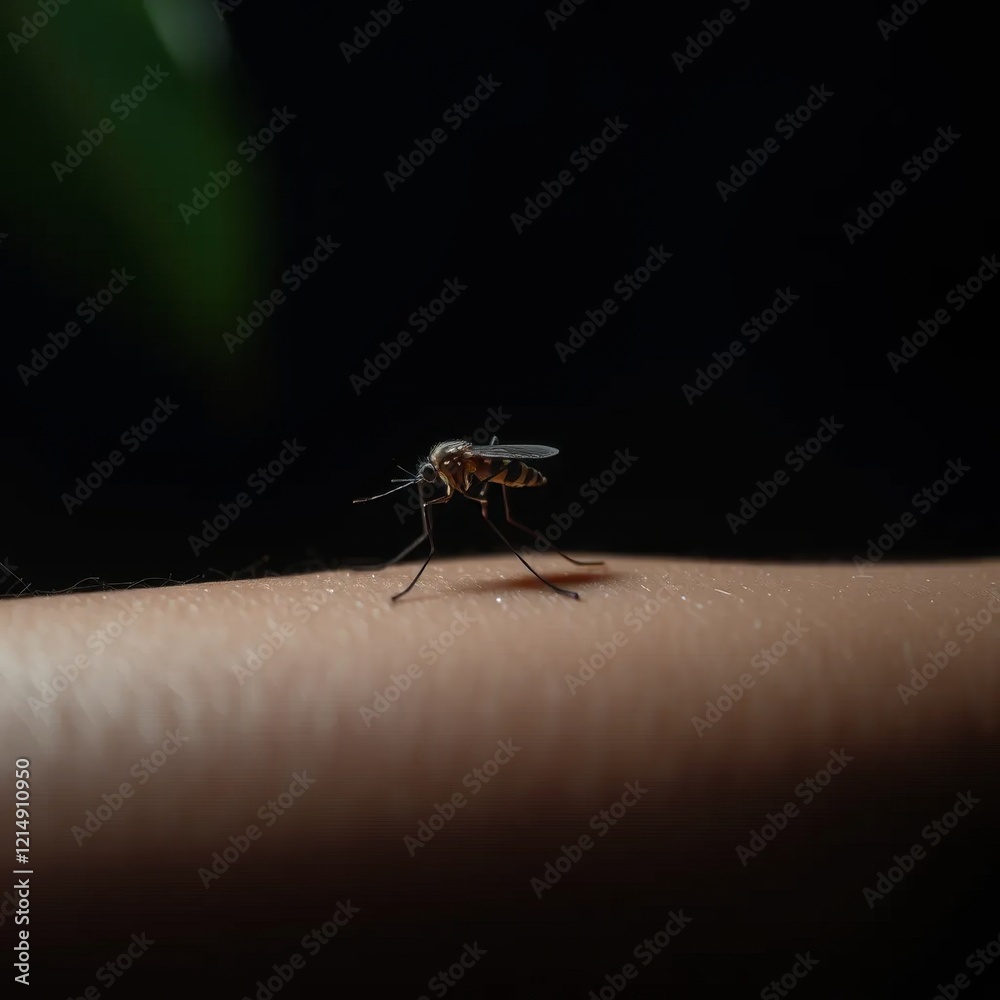 View of a mosquito sucking blood on the arm View of a mosquito sucking blood on the arm