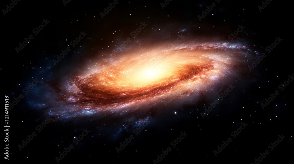 Naklejka premium stunning depiction of galaxy in motion with vibrant colors and swirling stars, evoking sense of wonder and vastness of universe