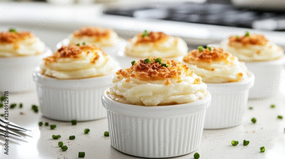 Creamy Mashed Potato Cups Topped with Golden Crumble Garnish