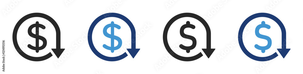 Dollar cost down icon. Cost reduction vector icon illustration Dollar cost down icon. Cost reduction vector icon illustration