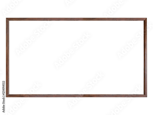 Fototapeta Naklejka Na Ścianę i Meble -  Dark brown wooden 16 to 9 aspect ratio frame is isolated on white background.