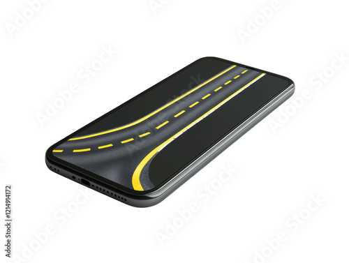 Isolated Smartphone with Road Map on Screen