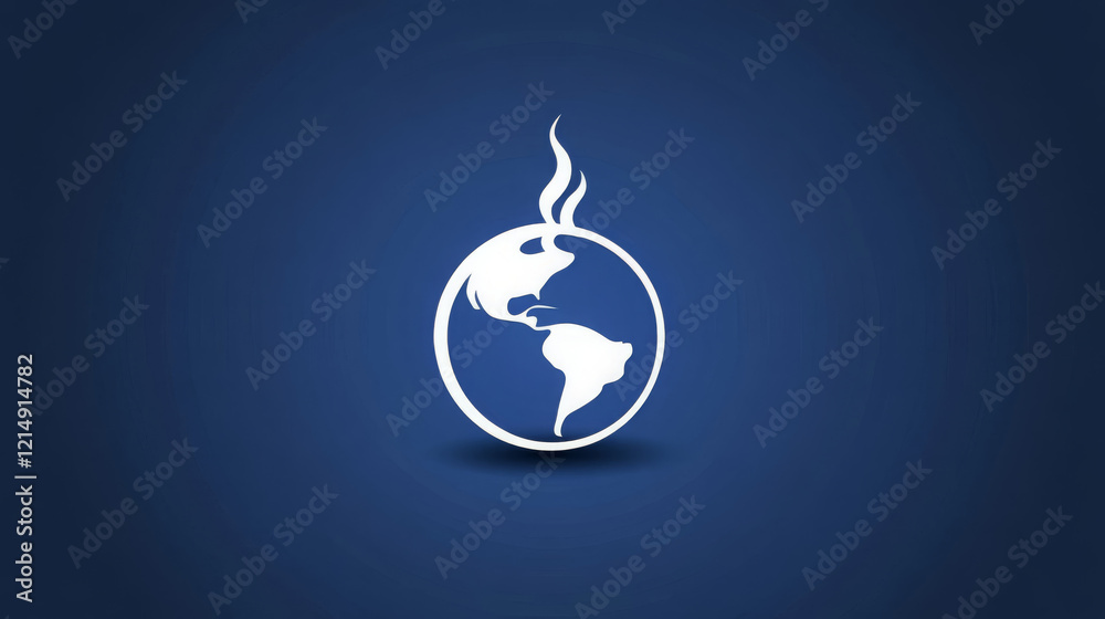 illustration of globe white blue background, symbolizing global connection and environmental awareness. design features stylized continents and smoke like element, evoking sense of movement illustration of globe white blue background, symbolizing global connection and environmental awareness. design features stylized continents and smoke like element, evoking sense of movement