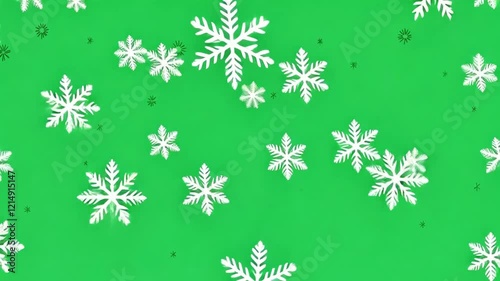 Falling Snow on Green Screen Background 4K. Isolated Snowfall and Snowflakes on a Green Screen. Chroma Key Green Screen Alpha Channel Background. Motion Graphic Video Animation