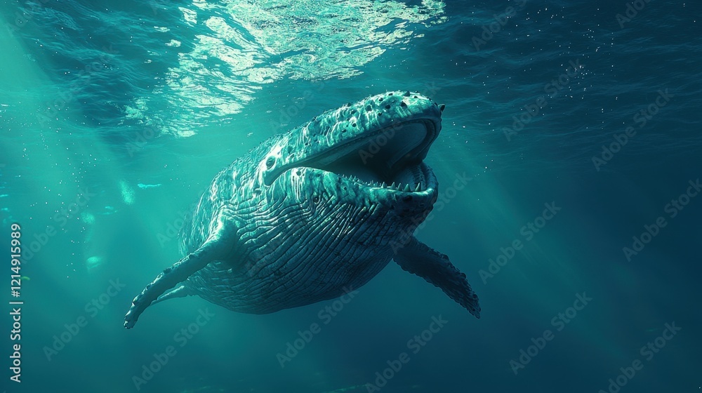 Fototapeta premium Clean ocean concept with happy whale
