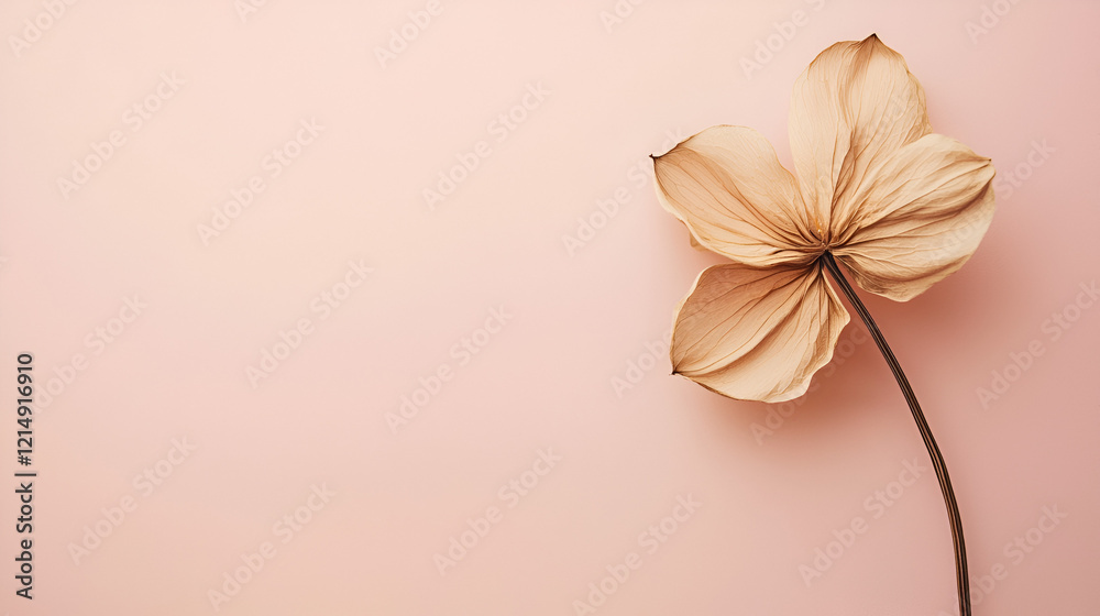 Obraz premium Dried beige flower on a pink background. Minimalist floral design. Perfect for branding or websites.