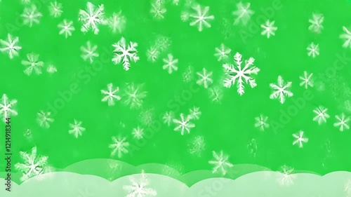 Falling Snow on Green Screen Background 4K. Isolated Snowfall and Snowflakes on a Green Screen. Chroma Key Green Screen Alpha Channel Background. Motion Graphic Video Animation