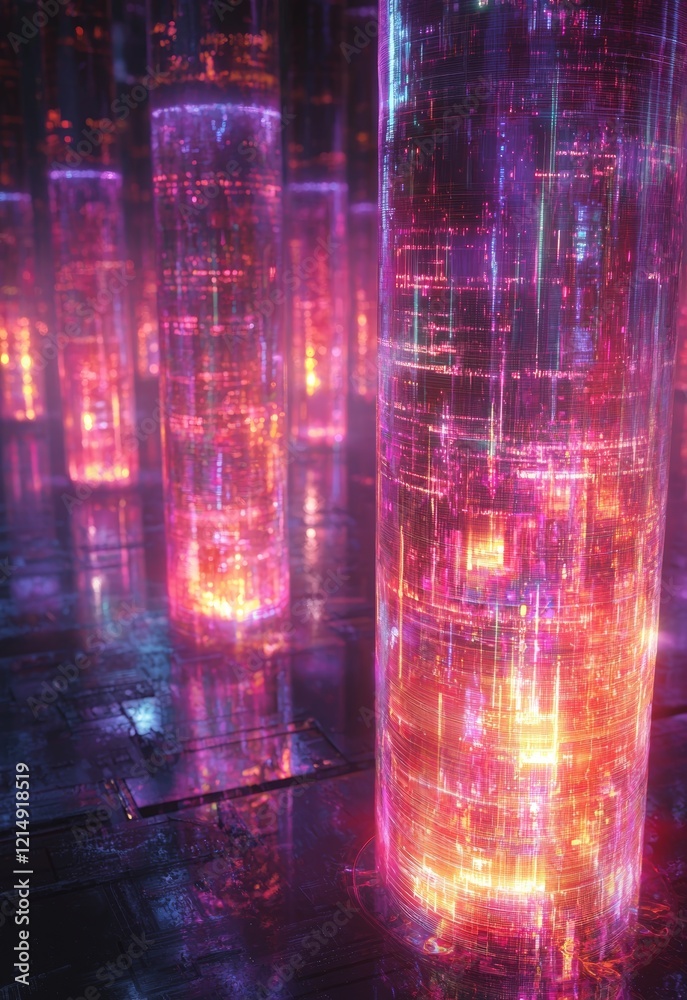 Fototapeta premium Abstract Digital Art Depicting AI-Driven Surveillance Concepts in a Futuristic Setting