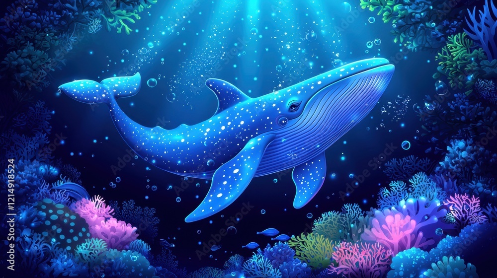 Balanced marine ecosystem with happy whales Balanced marine ecosystem with happy whales