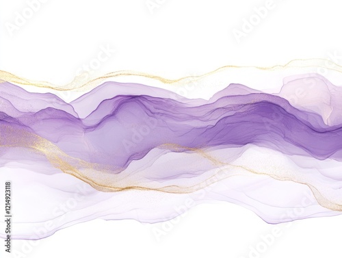 Wallpaper Mural Abstract flowing purple and gold ink painting with delicate gold glitter accents on a white background Torontodigital.ca