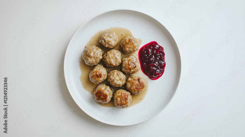 Minimal Presentation of Swedish Meatballs with Lingonberry Sauce Minimal Presentation of Swedish Meatballs with Lingonberry Sauce