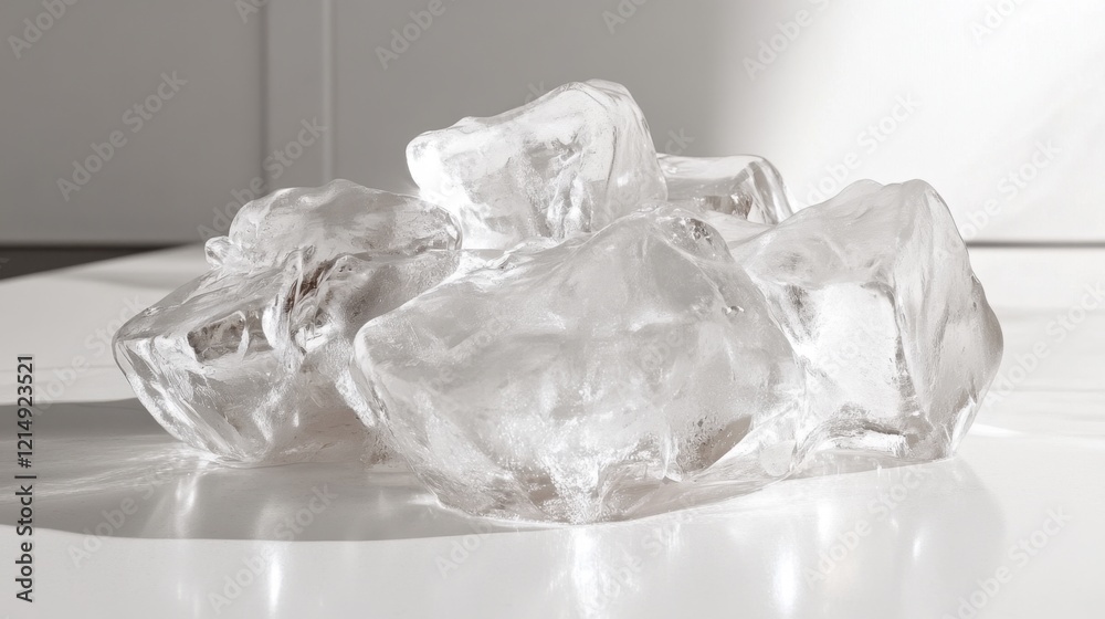 Clear Ice Cubes with Natural Reflections on Bright Background Clear Ice Cubes with Natural Reflections on Bright Background