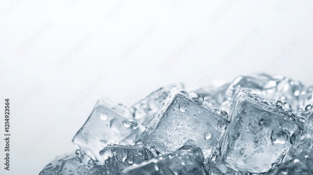 Clear Ice Cubes on White Background for Refreshing Beverage Imagery Clear Ice Cubes on White Background for Refreshing Beverage Imagery