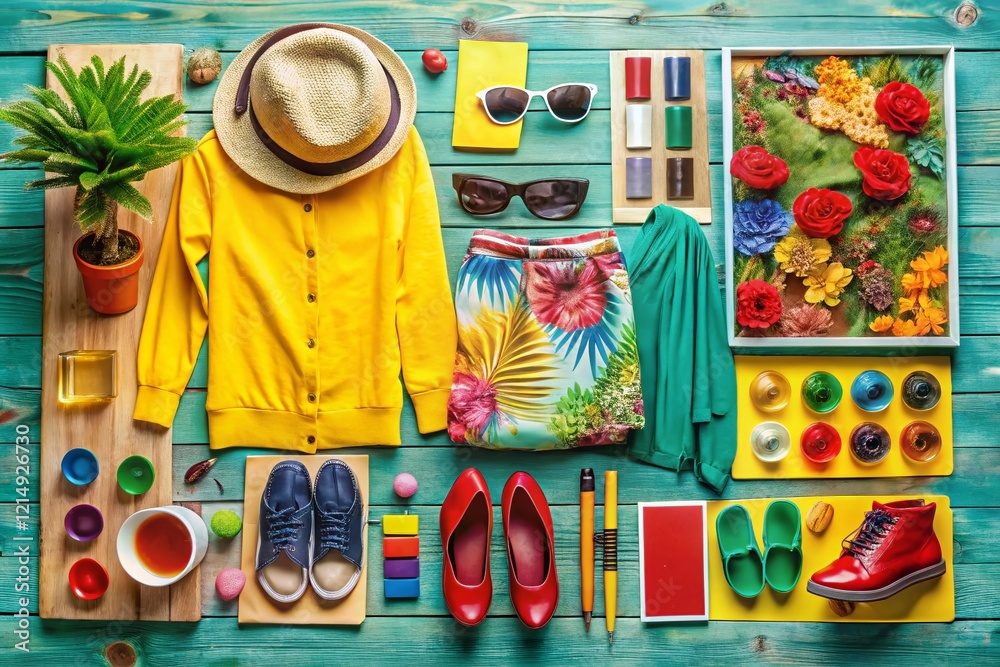 Naklejka premium Fashion Flat Lay: Stylish Apparel on A4 Art Board