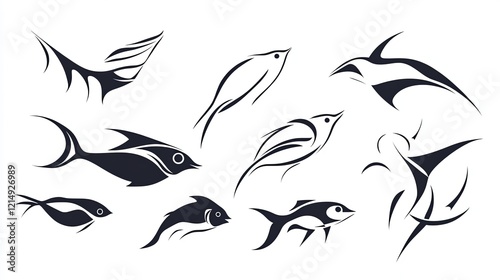 Stylized fish & bird outlines photo