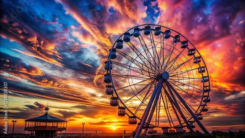 Ferris Wheel Silhouette at Sunset: Epic Sky, Amusement Park Ride