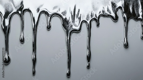 Abstract silver liquid dripping on a gray background. Smooth metallic texture, perfect for modern art, creative designs, and futuristic concepts. Luxurious and dynamic aesthetic photo