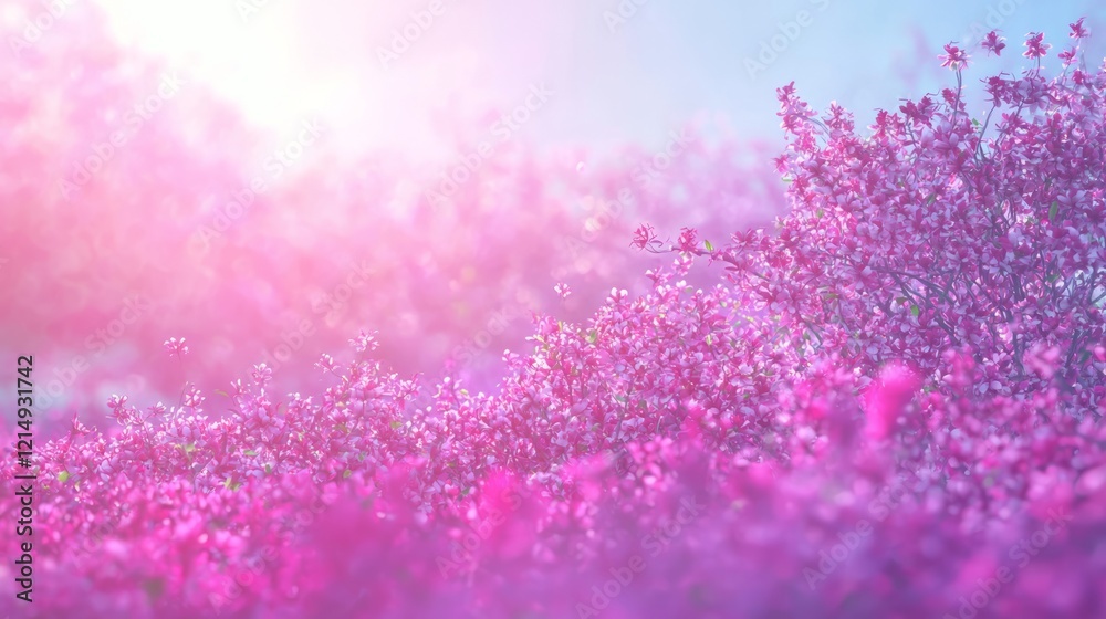 Naklejka premium Winter Orchard Transition: Stunning Pink Blossoms in Low Sunlight Cinematic Scene