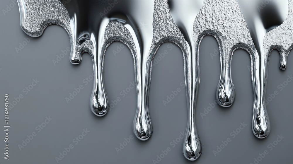 Abstract silver liquid dripping on a gray background. Smooth metallic texture, perfect for modern art, creative designs, and futuristic concepts. Luxurious and dynamic aesthetic Abstract silver liquid dripping on a gray background. Smooth metallic texture, perfect for modern art, creative designs, and futuristic concepts. Luxurious and dynamic aesthetic