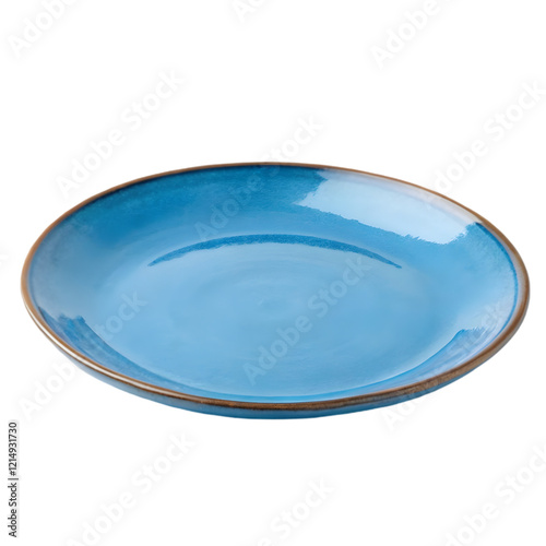 empty blue ceramic pottery plate on transparent background