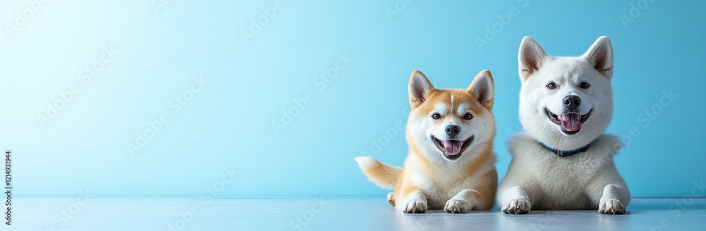 Adorable Shiba Inu Dogs with Happy Expressions Against a Light Blue Background, Perfect for Pet Lovers, Animal Enthusiasts, and Social Media Content Creators Adorable Shiba Inu Dogs with Happy Expressions Against a Light Blue Background, Perfect for Pet Lovers, Animal Enthusiasts, and Social Media Content Creators