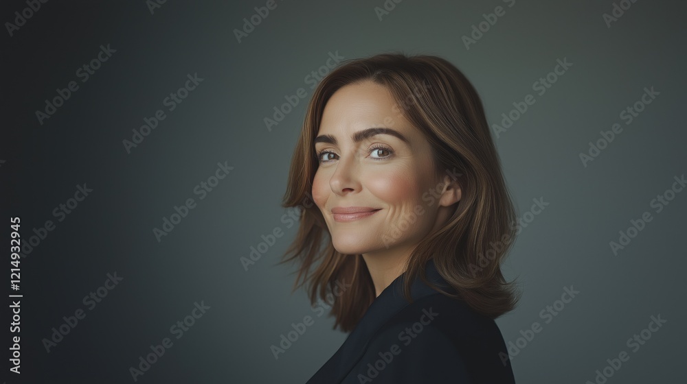Obraz premium Portrait of a successful confident mature woman isolated against a gray background