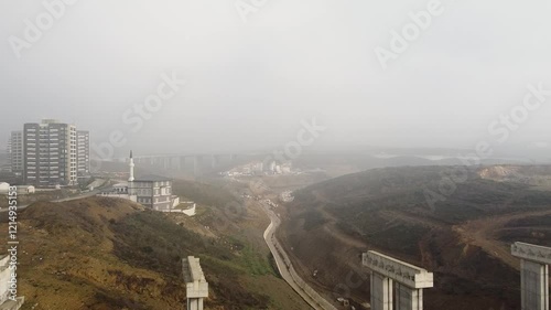Aerial shot of bridge construction