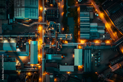 Industrial complex at night: aerial view
