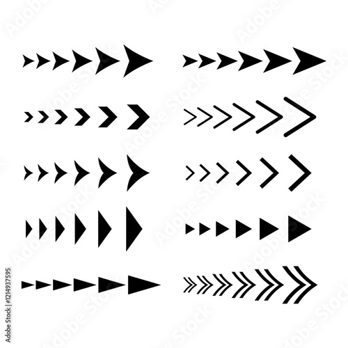 Set of Directional Arrows in Various Styles and Sizes Vector Illustration. This vector image showcases a collection of arrows in various styles, sizes, and designs. 