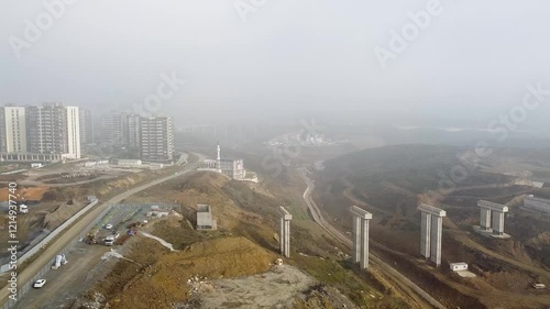 Aerial shot of bridge construction