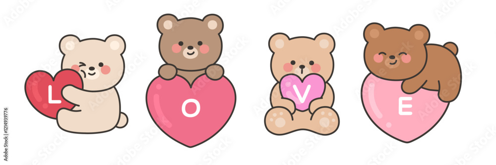 Four Bears with LOVE Letters and Hearts in a Cute Valentine Design Four Bears with LOVE Letters and Hearts in a Cute Valentine Design
