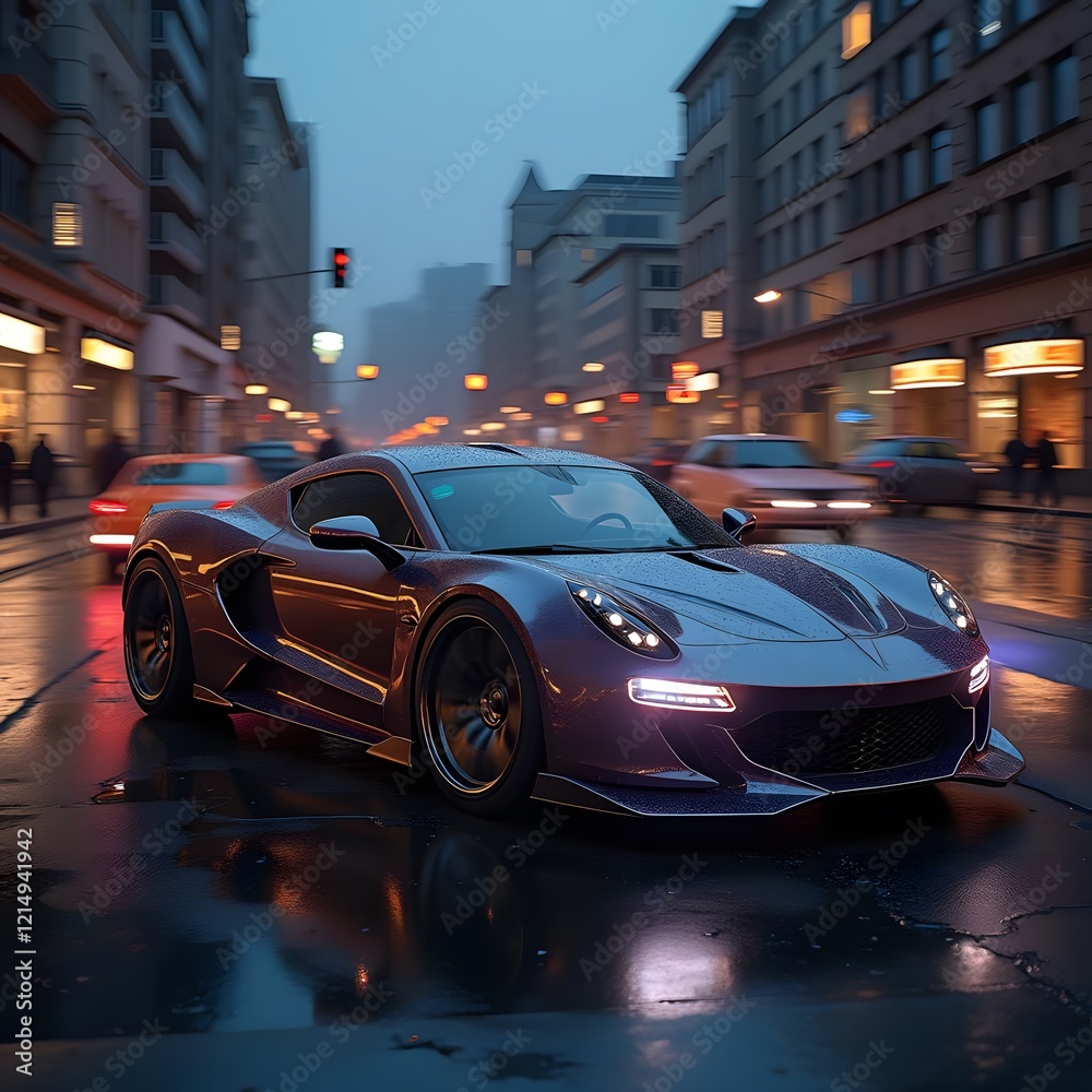 Fototapeta premium Mesmerizing Automotive Sculpture Dusk Panning in Urban City