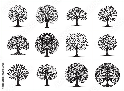 Beautiful Tree Silhouette Vector Design on Solid White Background for Artwork