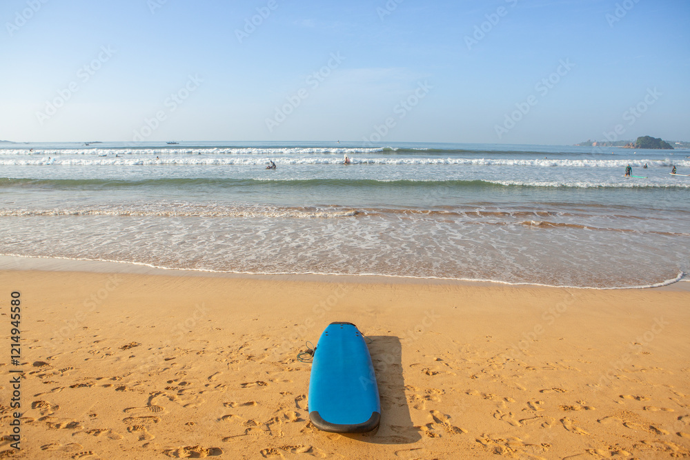 Boards for surfing on the Indian ocean beach. Surfing in Sri Lanka. Boards for surfing on the Indian ocean beach. Surfing in Sri Lanka.