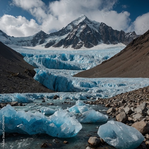 Suraj ki roshni ek transparent glacier ke andar se guzarte hue, high contrast aur blur depth. photo