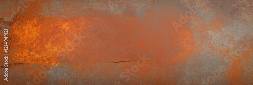 Rustic rust-eaten metal surface texture. Oxidized steel background with orange brown tones. Grunge effect. Shabby, weathered appearance. Suitable for banner panorama. Abstract design. Aged metal.