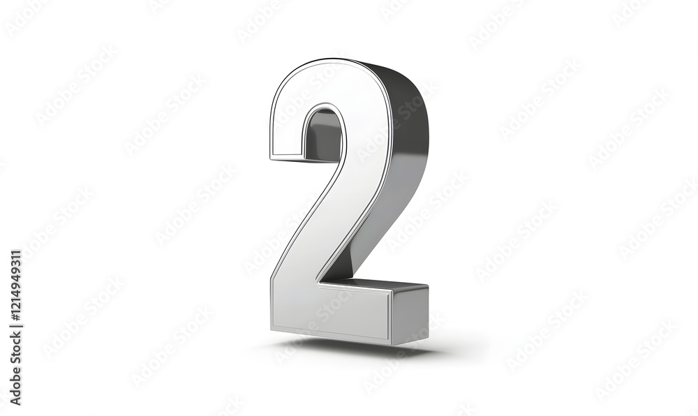 Chrome number two, 3D render, white background, counter Chrome number two, 3D render, white background, counter