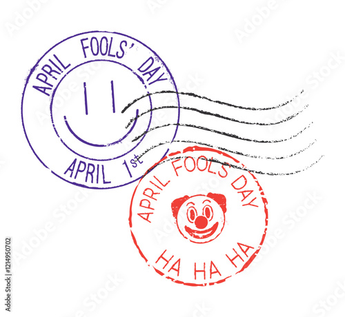 Postal rubber stamps APRIL FOOLS DAY. Retro seals for letter envelopes, greeting cards, passport, parcels.