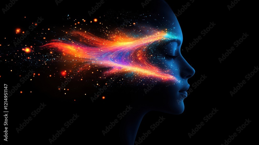 Cosmic Consciousness: A Woman's Profile Illuminated by Celestial Energy Cosmic Consciousness: A Woman's Profile Illuminated by Celestial Energy