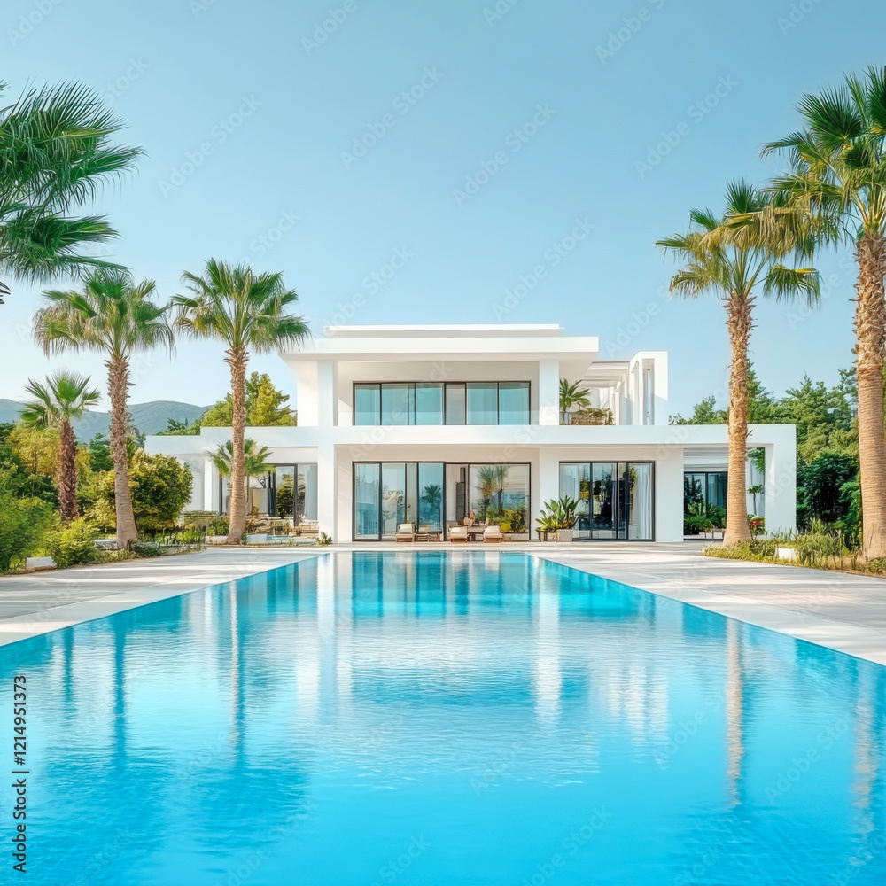 Fototapeta premium white villa with impressive garden and pool