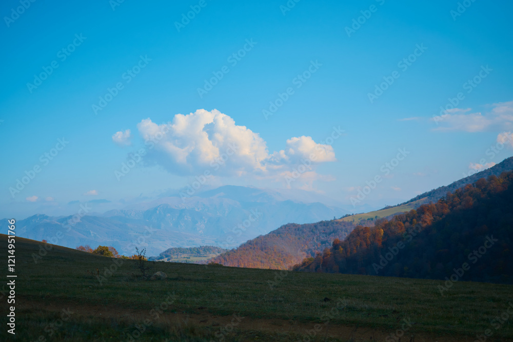 Naklejka premium a view of autumn Armenian mountains covered with forest