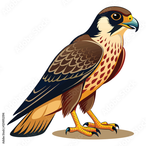 Photo of a Falcon with two legs flying isolated on a white background