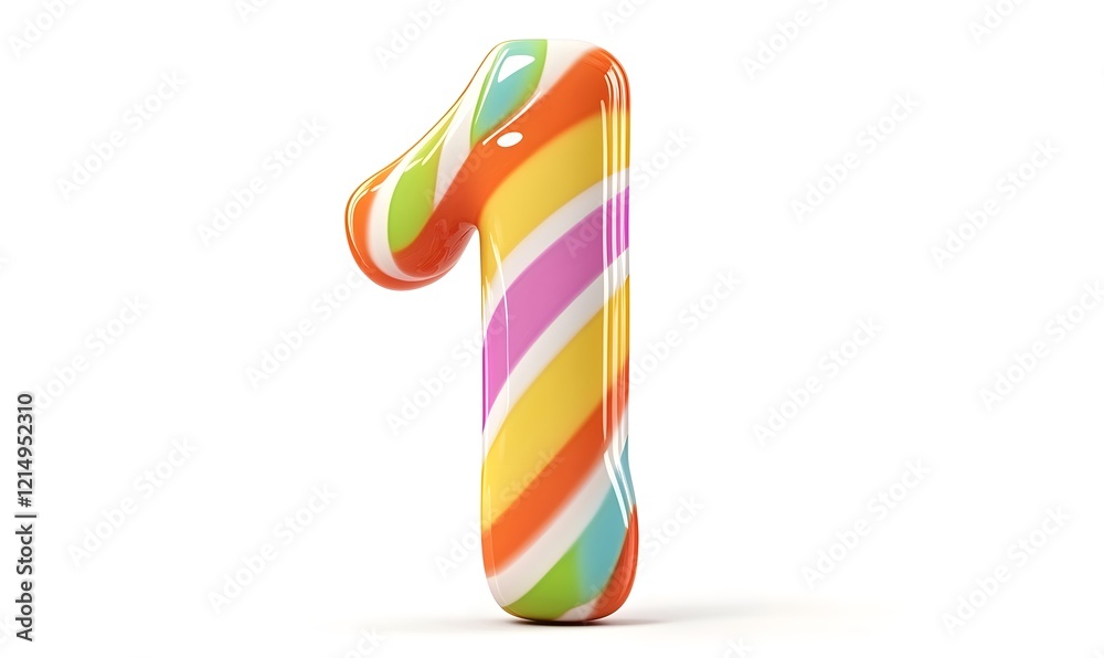 Obraz premium Colorful candy swirl number one, white background, sweet treat, design element