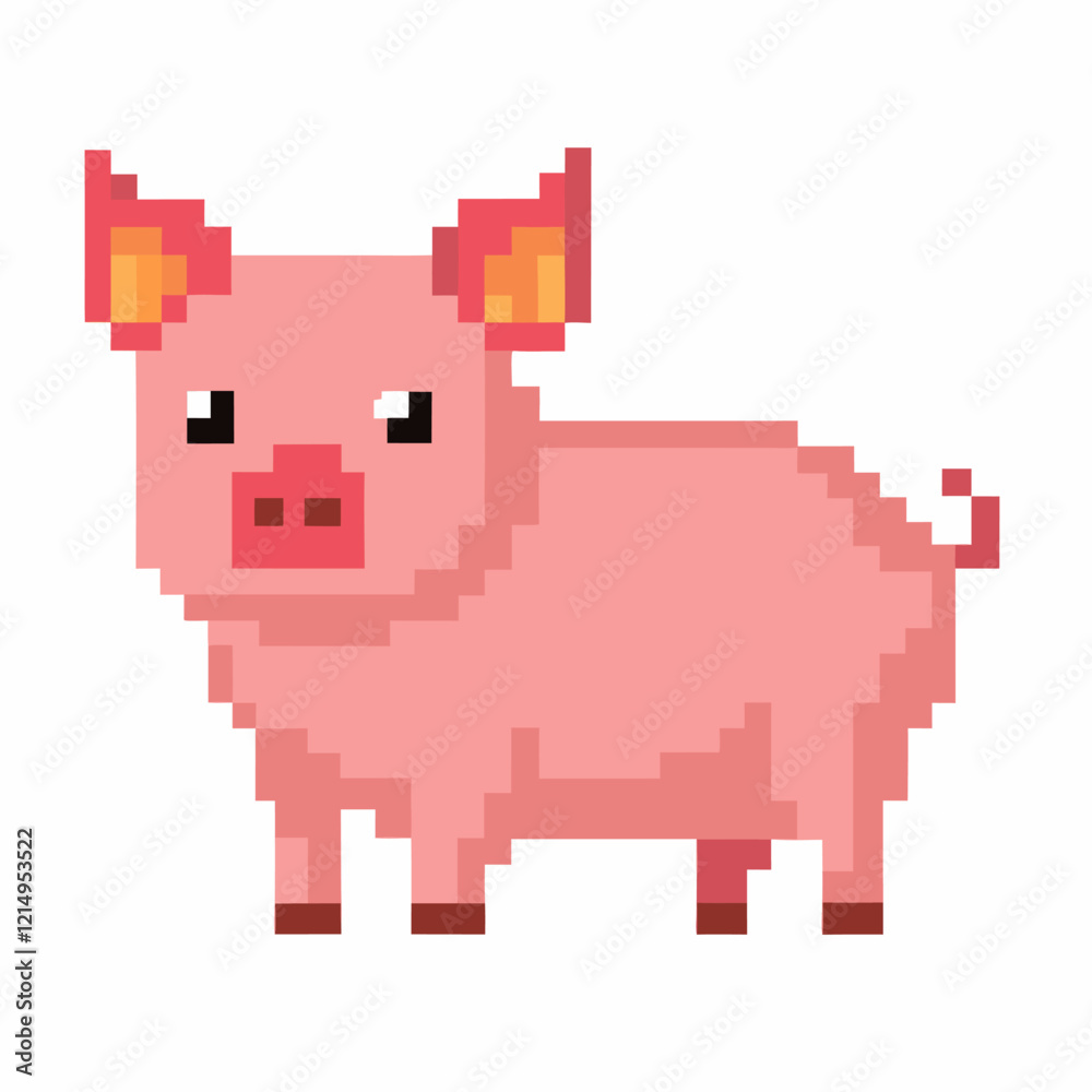 Fototapeta premium Pixel Art Pig Cute 8 Bit Style Animal Illustration for Retro Design