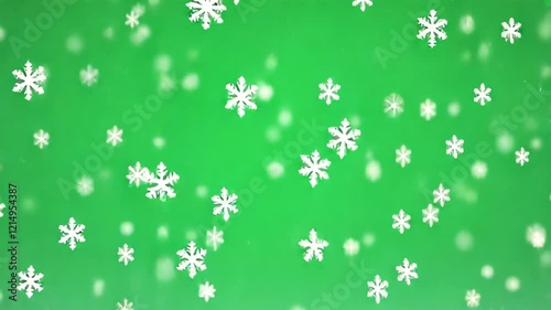 Falling Snow on Green Screen Background 4K. Isolated Snowfall and Snowflakes on a Green Screen. Chroma Key Green Screen Alpha Channel Background. Motion Graphic Video Animation