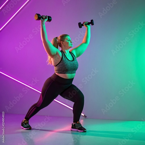 Smiling young fitness model in sportswear doing exercise