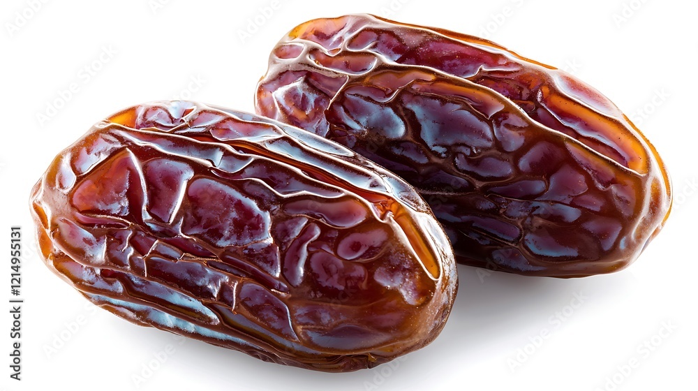 Fresh dates, stacked in a small pile with their glossy, caramel-colored skins, arranged on a clean white backdrop for a natural, earthy appearance Fresh dates, stacked in a small pile with their glossy, caramel-colored skins, arranged on a clean white backdrop for a natural, earthy appearance
