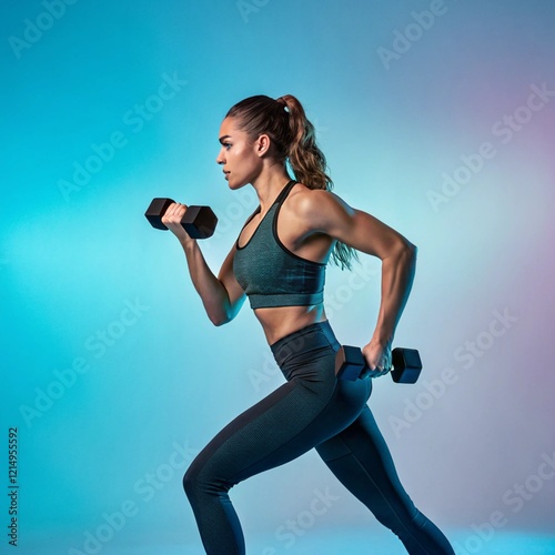 Smiling young fitness model in sportswear doing exercise